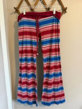 Vintage VS PINK Y2K Striped Foldover Flare Pajama Pants M